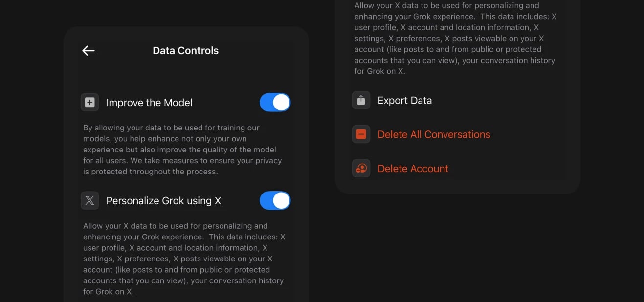Mobile app data controls