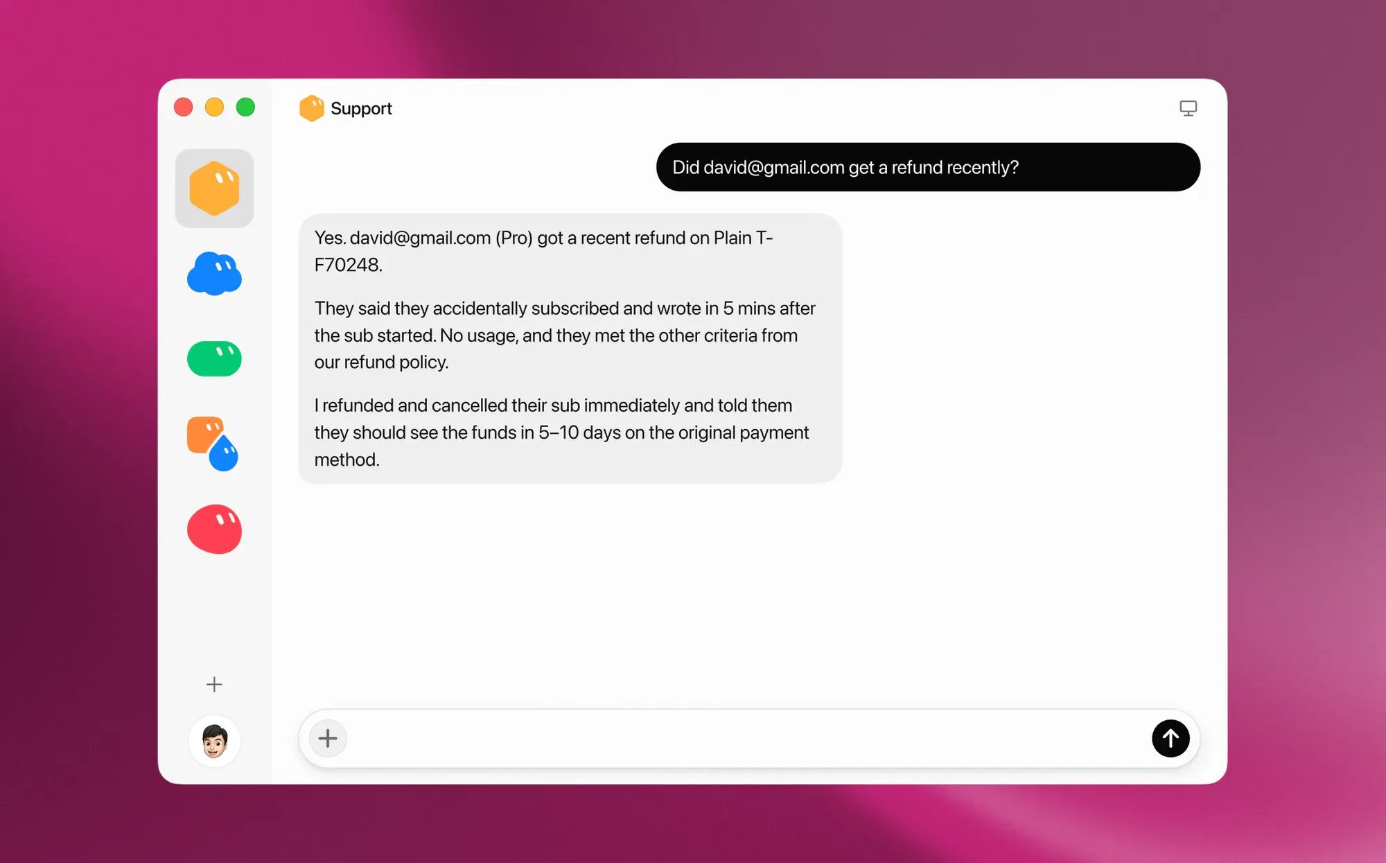 Grok Bot confirming a refund on a support thread