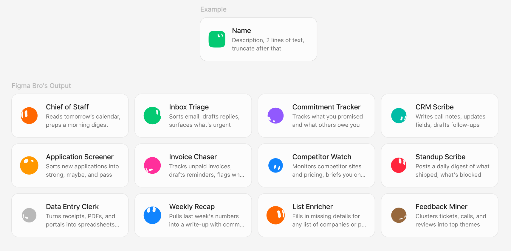 Figma Bro filling starter-bot cards from one component