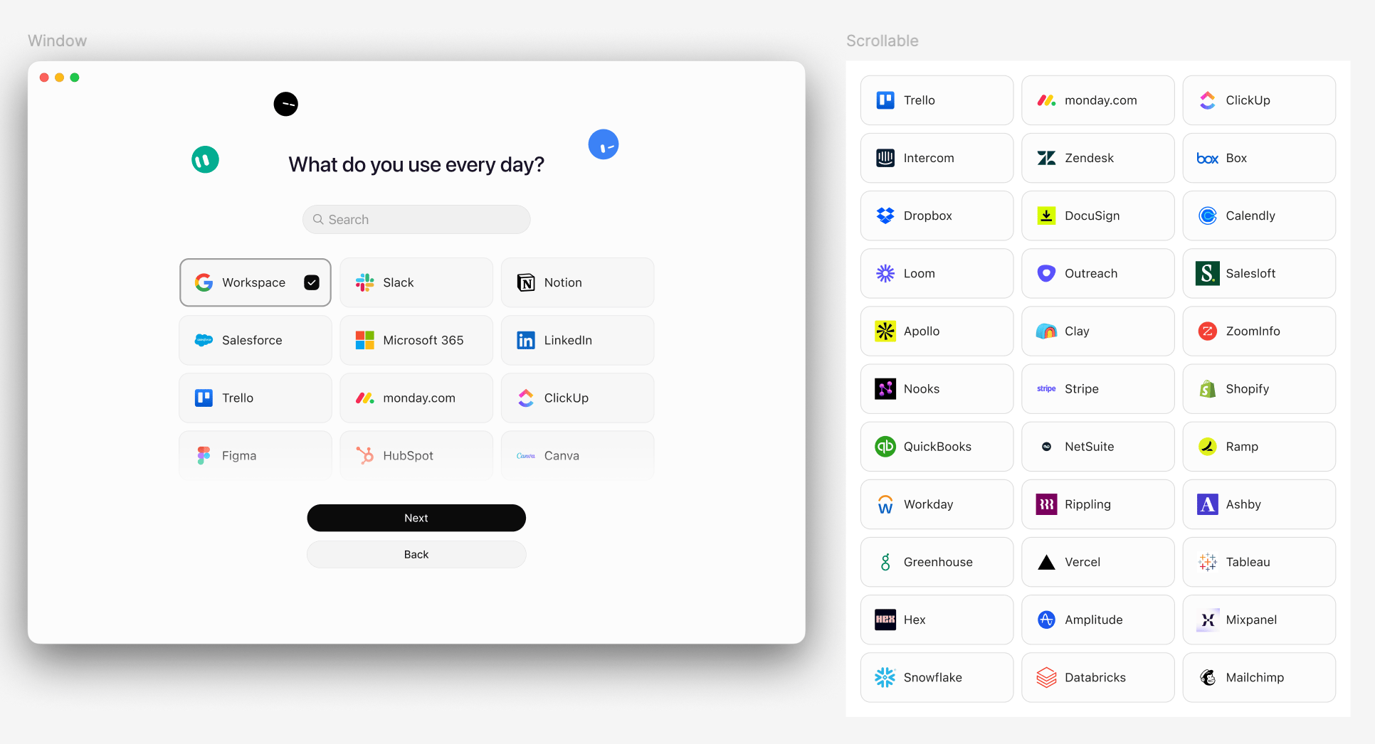 Figma Bro placing everyday-tool logos into the onboarding layout