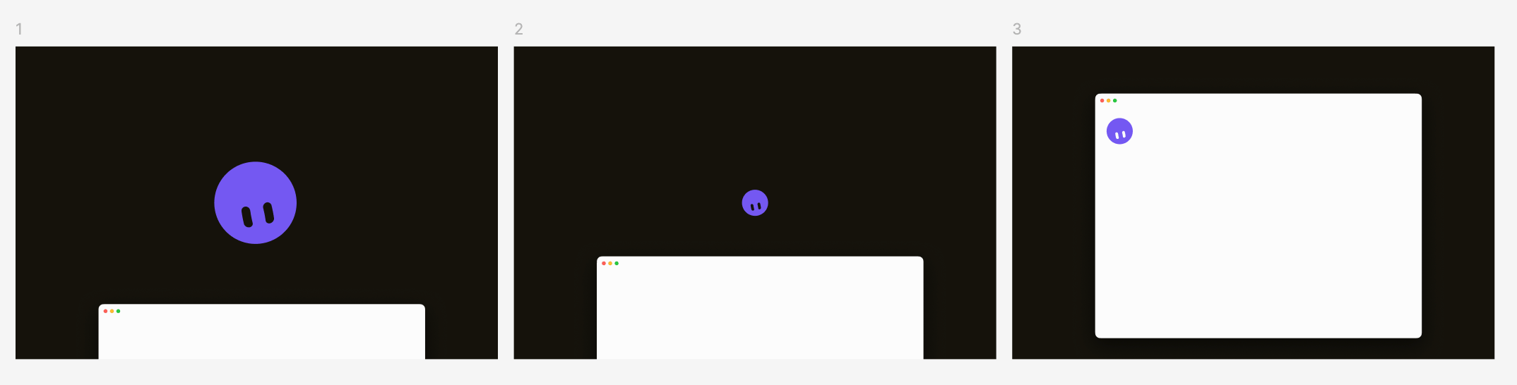 Bot appears, notices the app window, and bounces into place