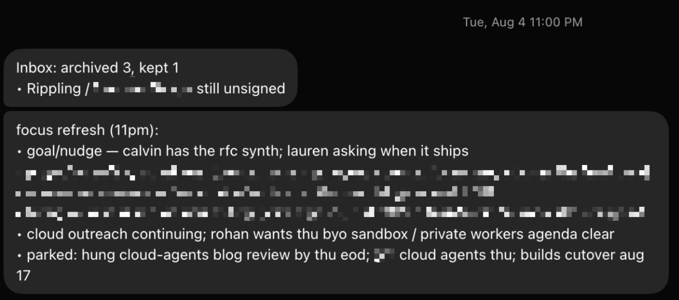 An attention list built from Slack, email, and calendar