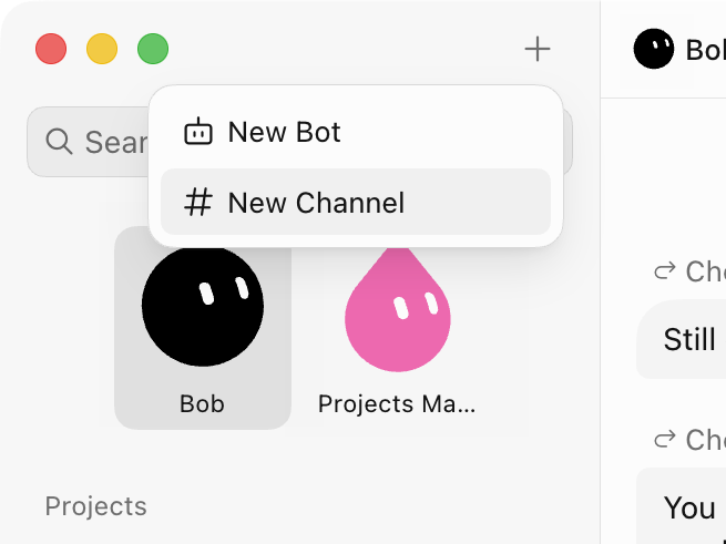 A project channel in the sidebar