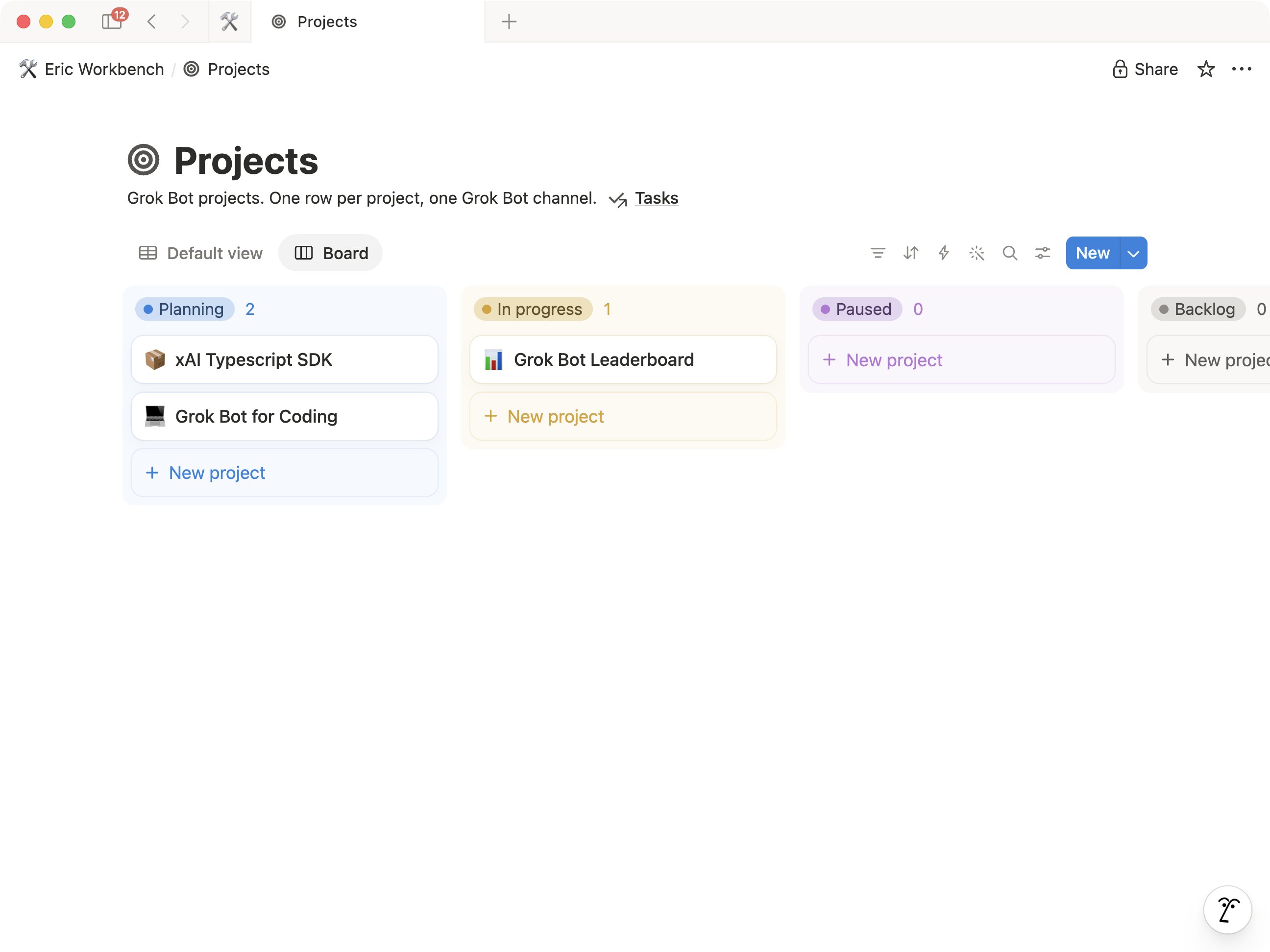 Projects database in Notion