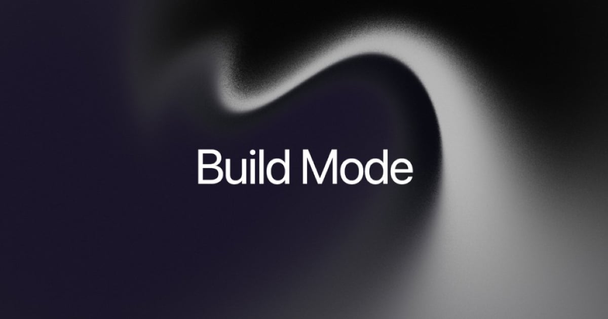 Build Mode wordmark over a flowing monochrome gradient