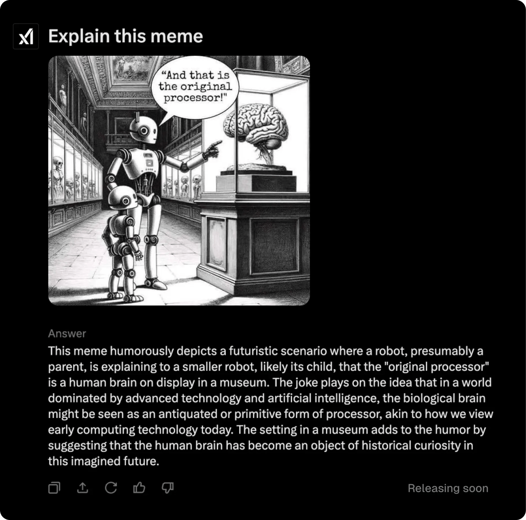 Photo of a meme and Grok's explanation
