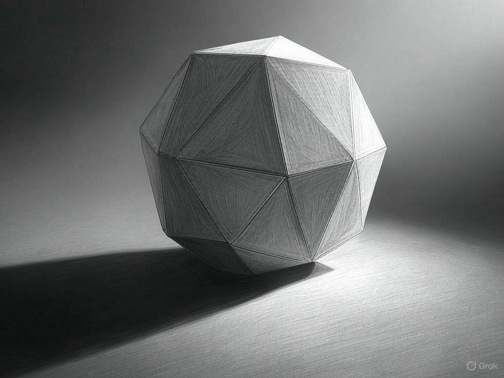 A sketch of a multi-sided 3d geometric shape on paper.