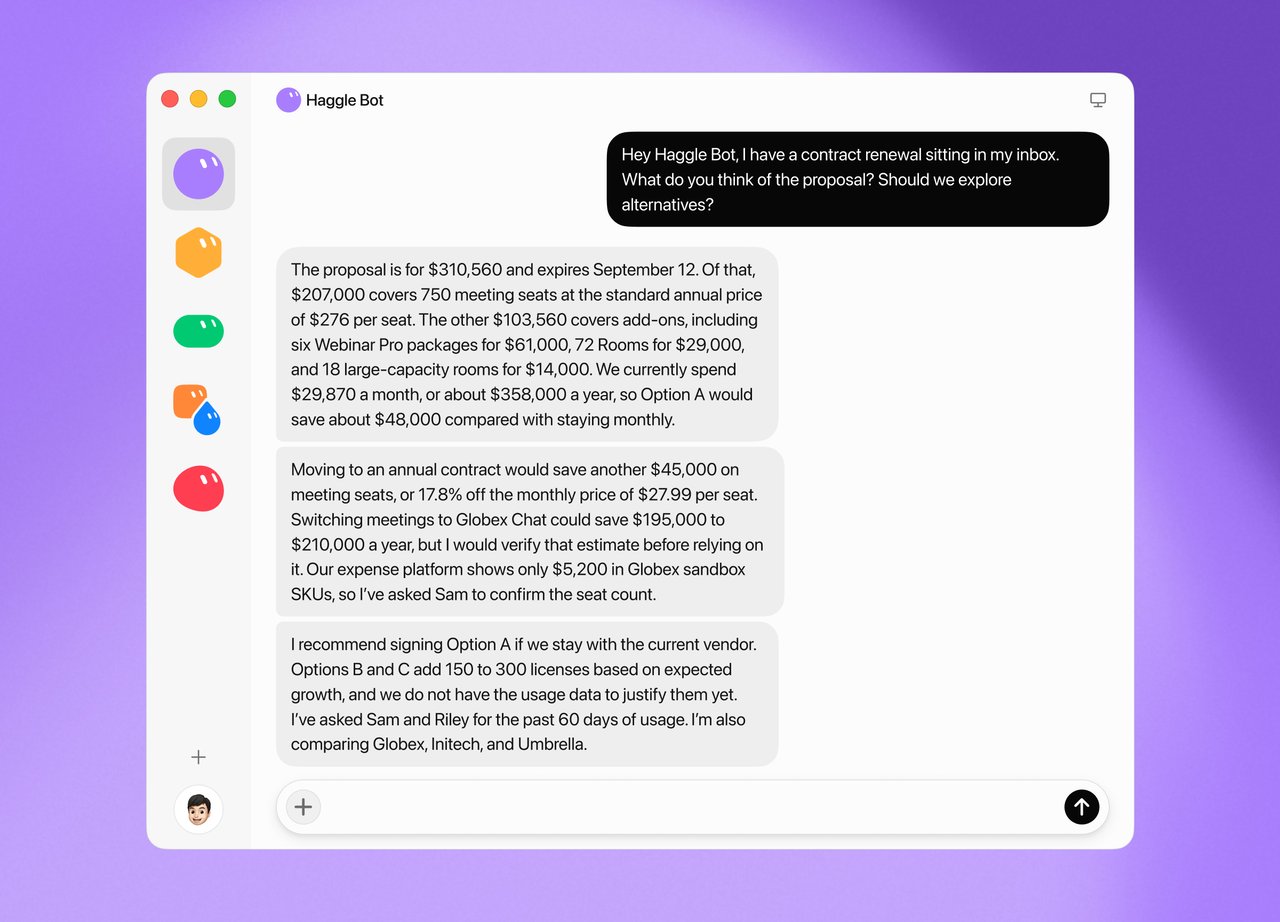 Official xAI screenshot of Haggle Bot reviewing a contract renewal
