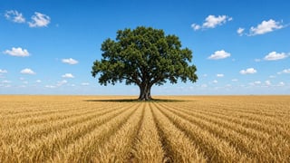 Oak tree over ripe golden wheat