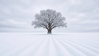 Oak tree in a snowy field