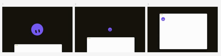 Bot appears, notices the app window, and bounces into place