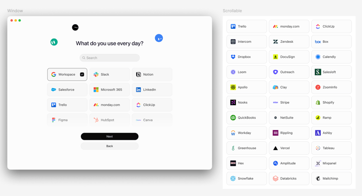 Figma Bro placing everyday-tool logos into the onboarding layout