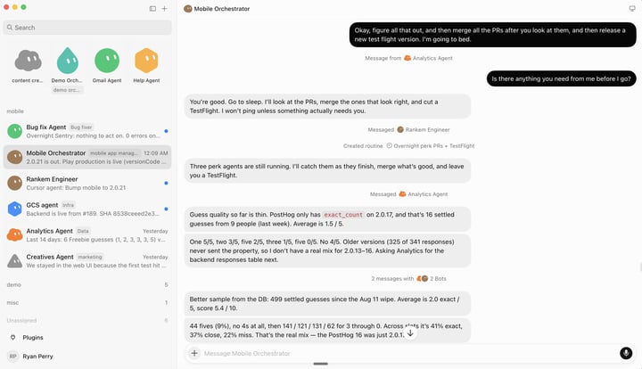 Bots handing work to each other overnight