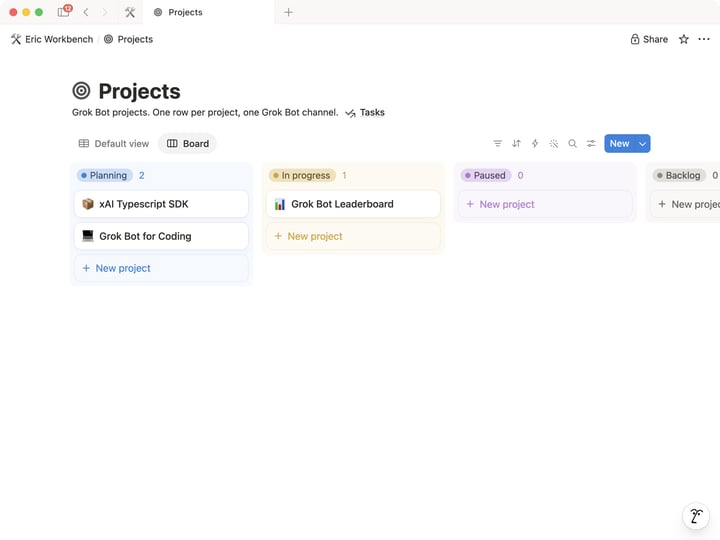 Projects database in Notion